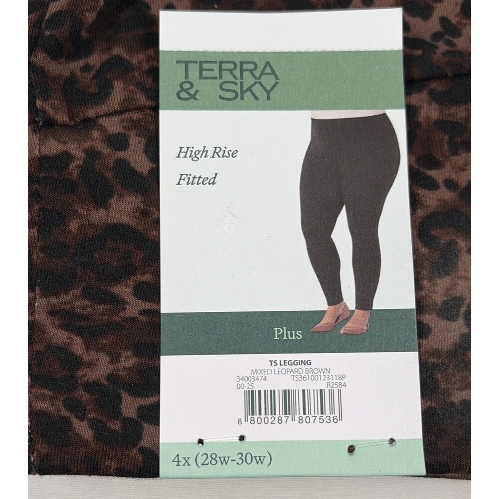 Terra & Sky High Rise Fitted Legging Pants Mixed Leopard Brown Size 4X (28W-30W) - Picture 2 of 5